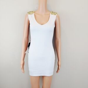 Bebe Sleeveless embellished shoulder open back mini Dress